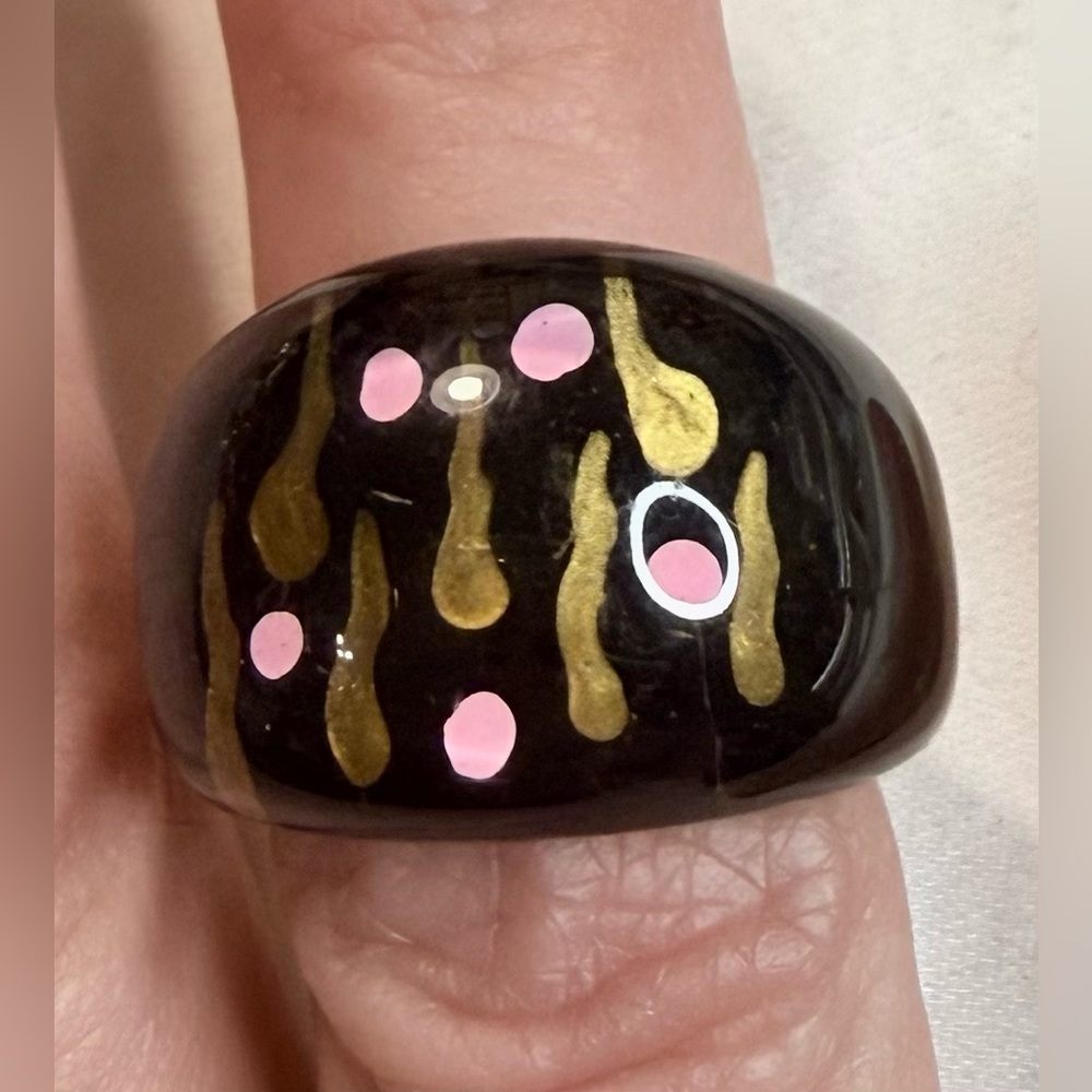 Clear Acrylic Ring With Black Gold and Pink Size 6 1/2